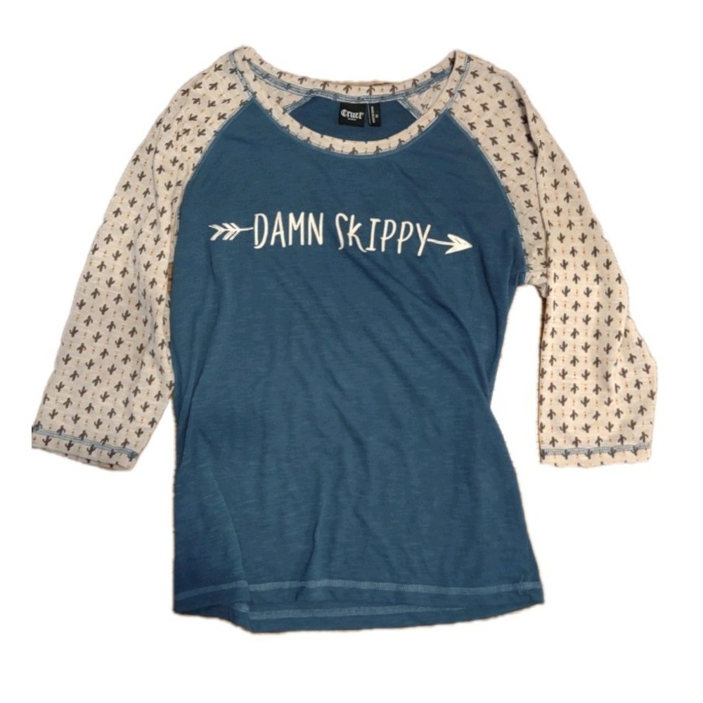 Cruel Denim Women's‎ "Damn Skippy" Raglan Top - Blue & Cactus Print - Size M